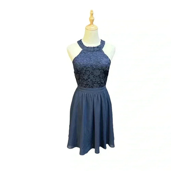 Lulus Navy Lace Halter Mini Dress Size XS - Picture 1 of 4